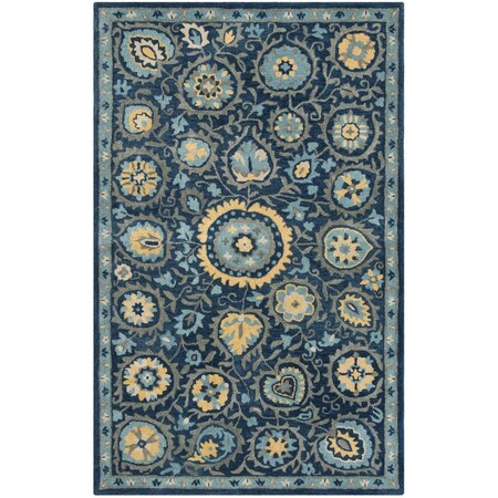 Safavieh 2 ft. 3 in. x 8 ft. Heritage Hand Tufted Area RugNavy & Gold HG423N-28